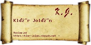 Klár Jolán névjegykártya